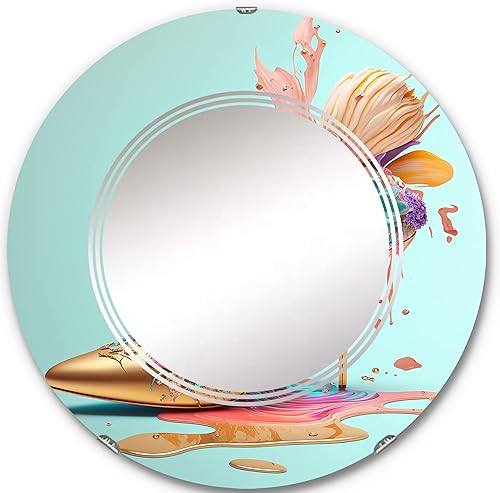 Miniatura 6 de Espejo de pared de moda, Espejo Oval Glam, Espejo de baño azul redondo, Espejo de tocador de moda Azure Floral Stilettos I impreso decoración de