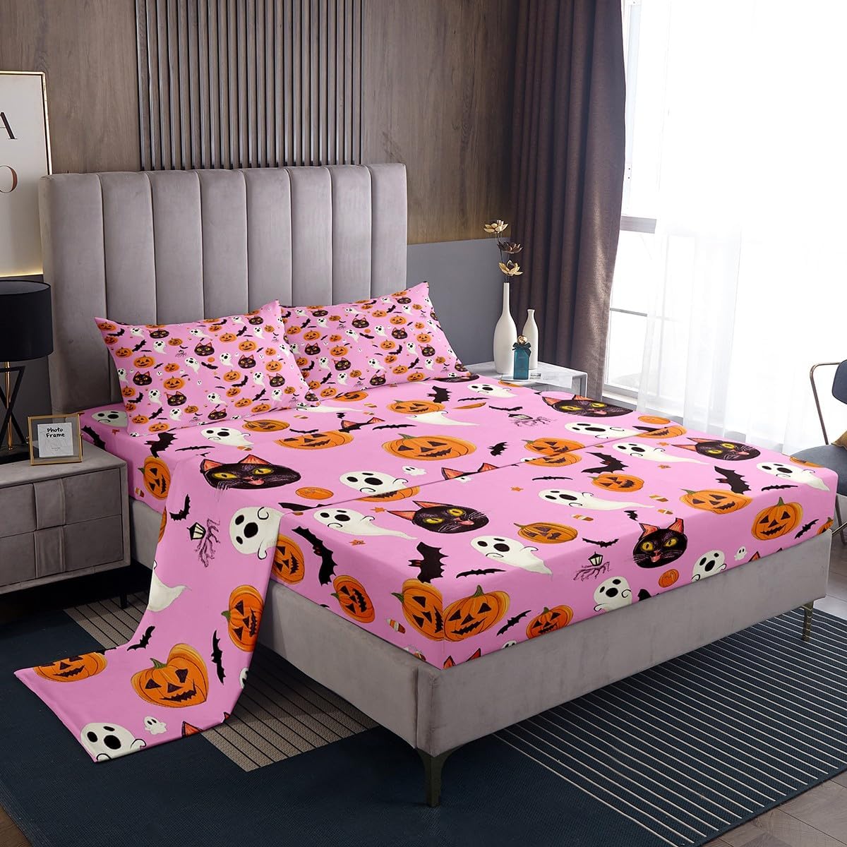 Feelyou Halloween Sheet Set Queen Size Ghosts Sheets with