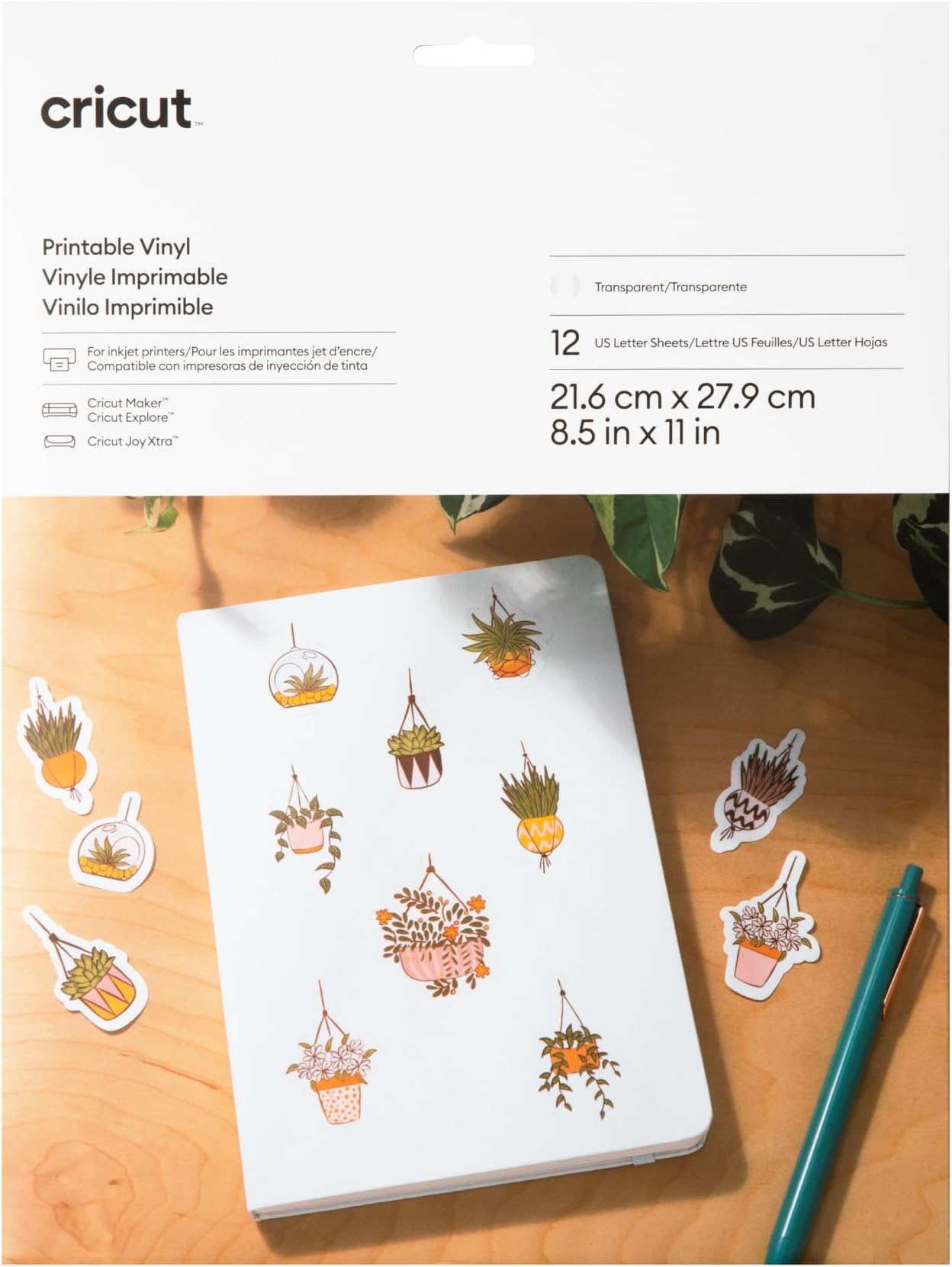 Vinyl Sticker Paper (12 Clear Sheets, 8.5x11), Printable Stickers for Inket Printer - Compatible with Maker, Explore, & Joy Xtra Machines