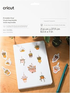 Cricut Vinyl Sticker Paper 12 Clear Sheets, 8.5x11, Printable Stickers for Inket Printer - Compatible with Maker, Explore, Joy Xtra Machines