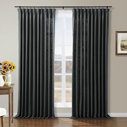 Drapifytex Cortina plisada de lino sintético para oscurecer la habitación, 84 pulgadas de ancho x 84 pulgadas de largo, cortinas plisadas con