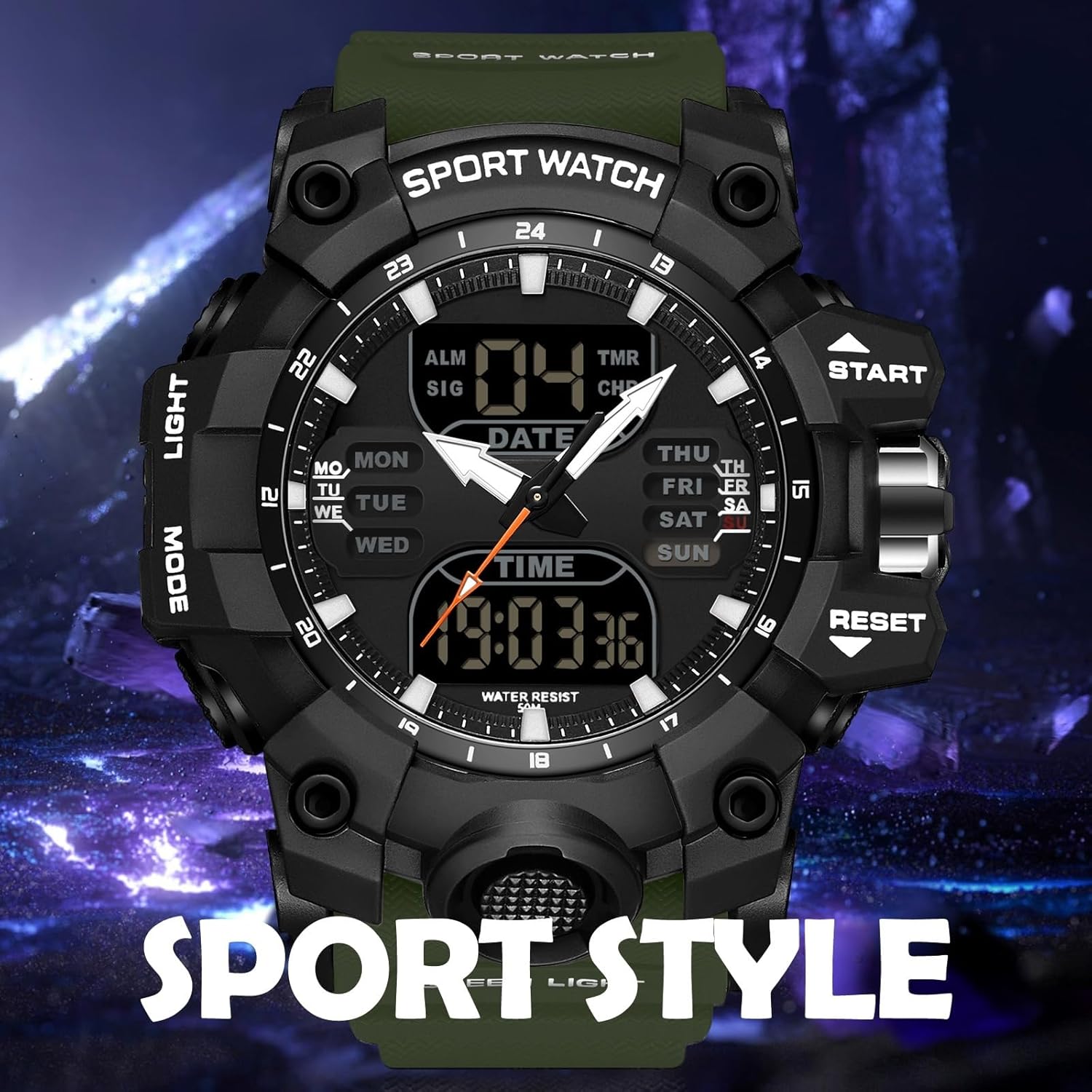 findtime Mens Digital Watches for Men Sport Tactical Watch Outdoor Military Large Face 5ATM Waterproof Watch Stopwatch Countdown Alarm LED Backlight Shockproof Watches for Men - Image 5