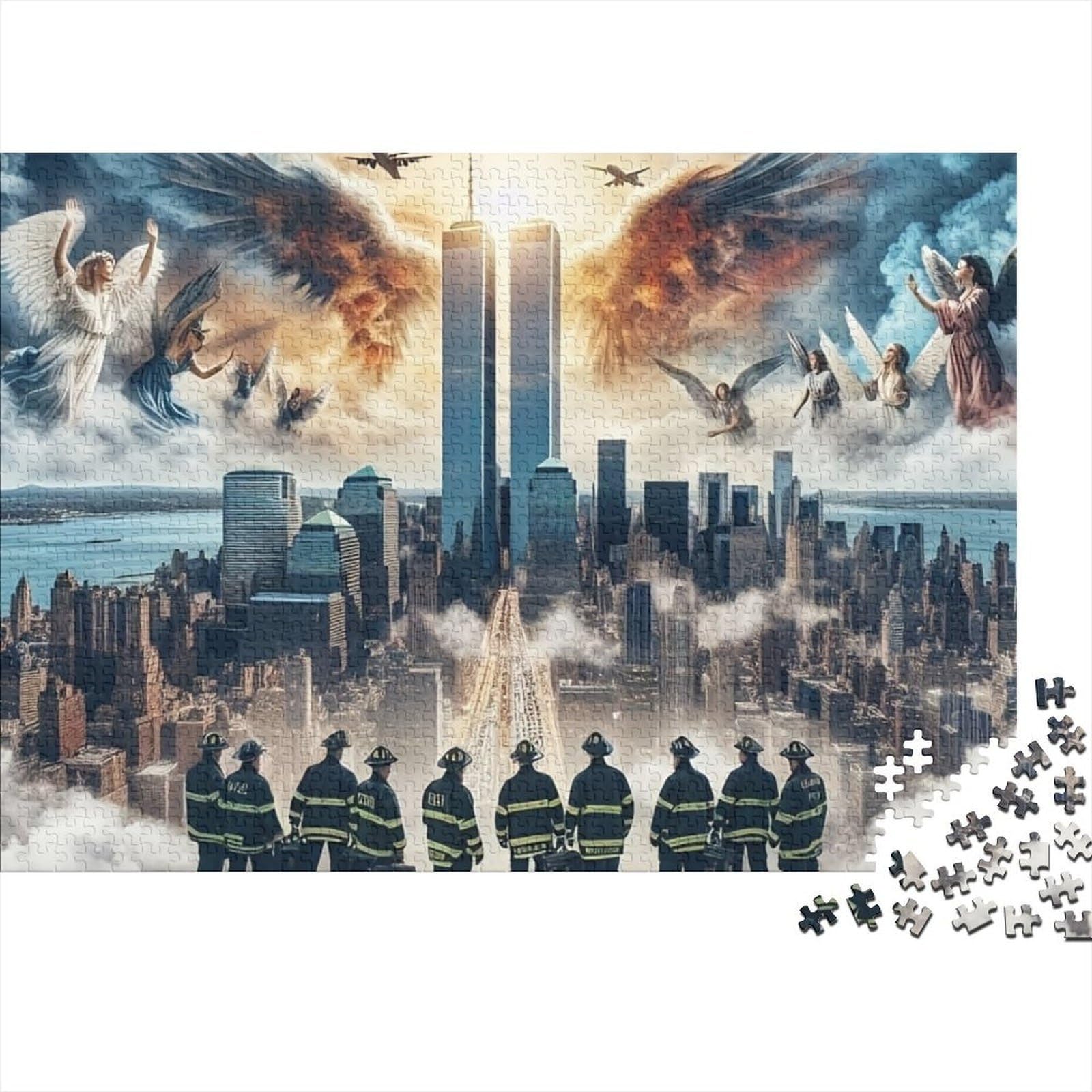 Puzzle 1000 piezas para adultos del Memorial del 911, juego educativo de cartón de 38x26cm 8