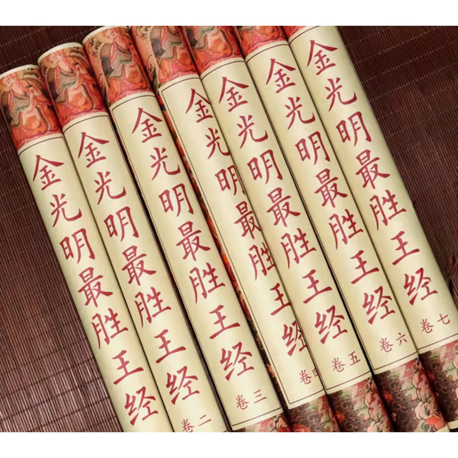 LEEDJUINE 7 cuadernos de recitación de sutra de luz dorada, libro de caligrafía de desplazamiento largo