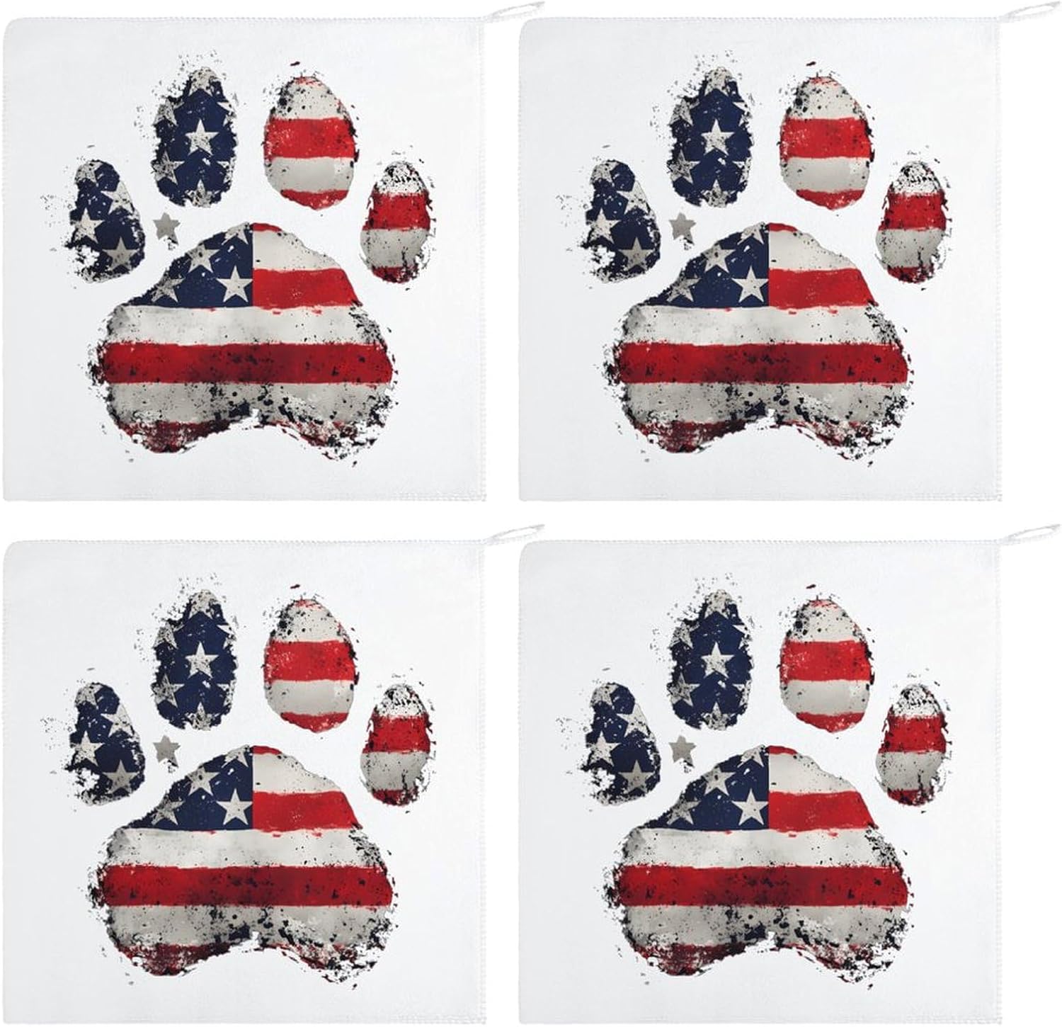 U.S Flag Dog Printed Towel Hand Towels Decorative Towel for Bathroom Kitchen Shower Gym 4PCS