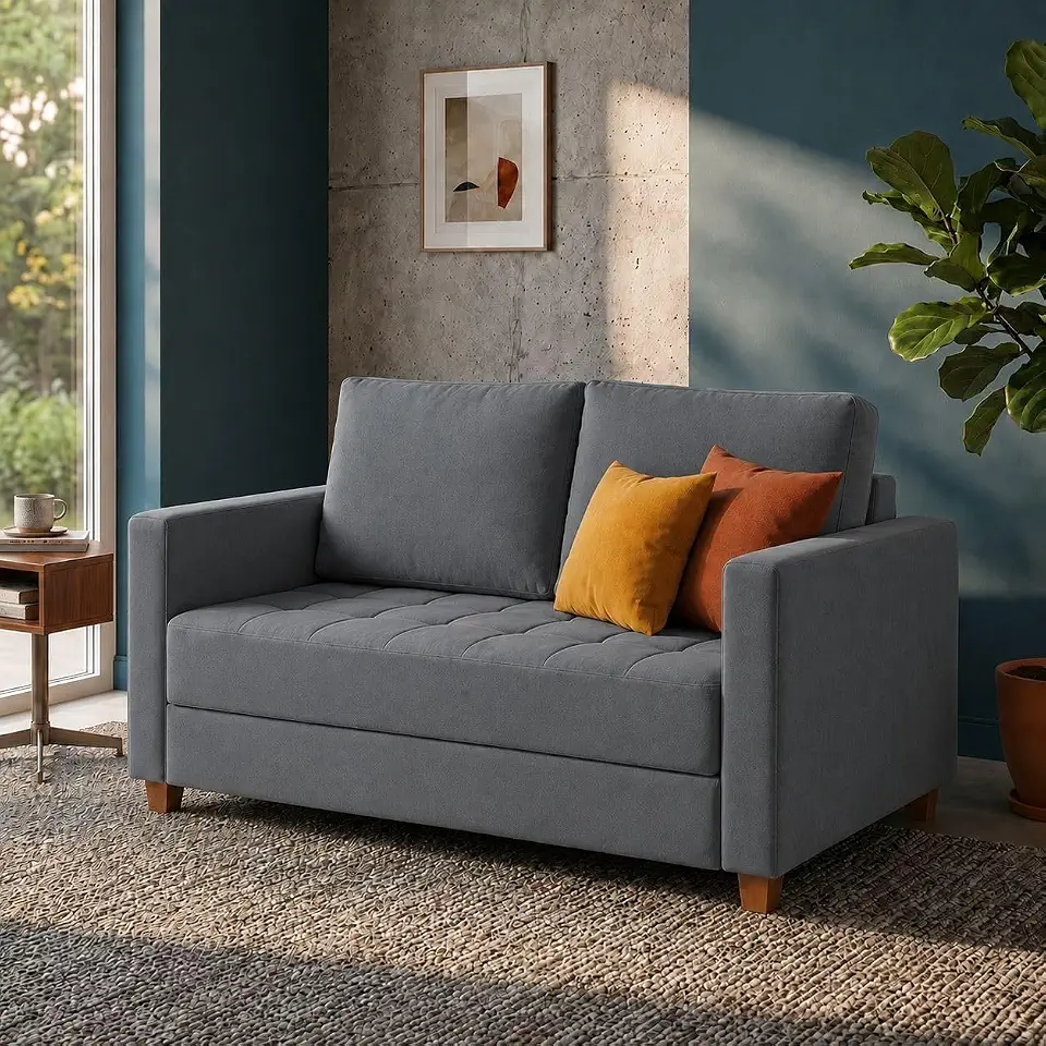 Sofá Cama Casal 2 Lugares com colchão 150cm em linho (Cinza)