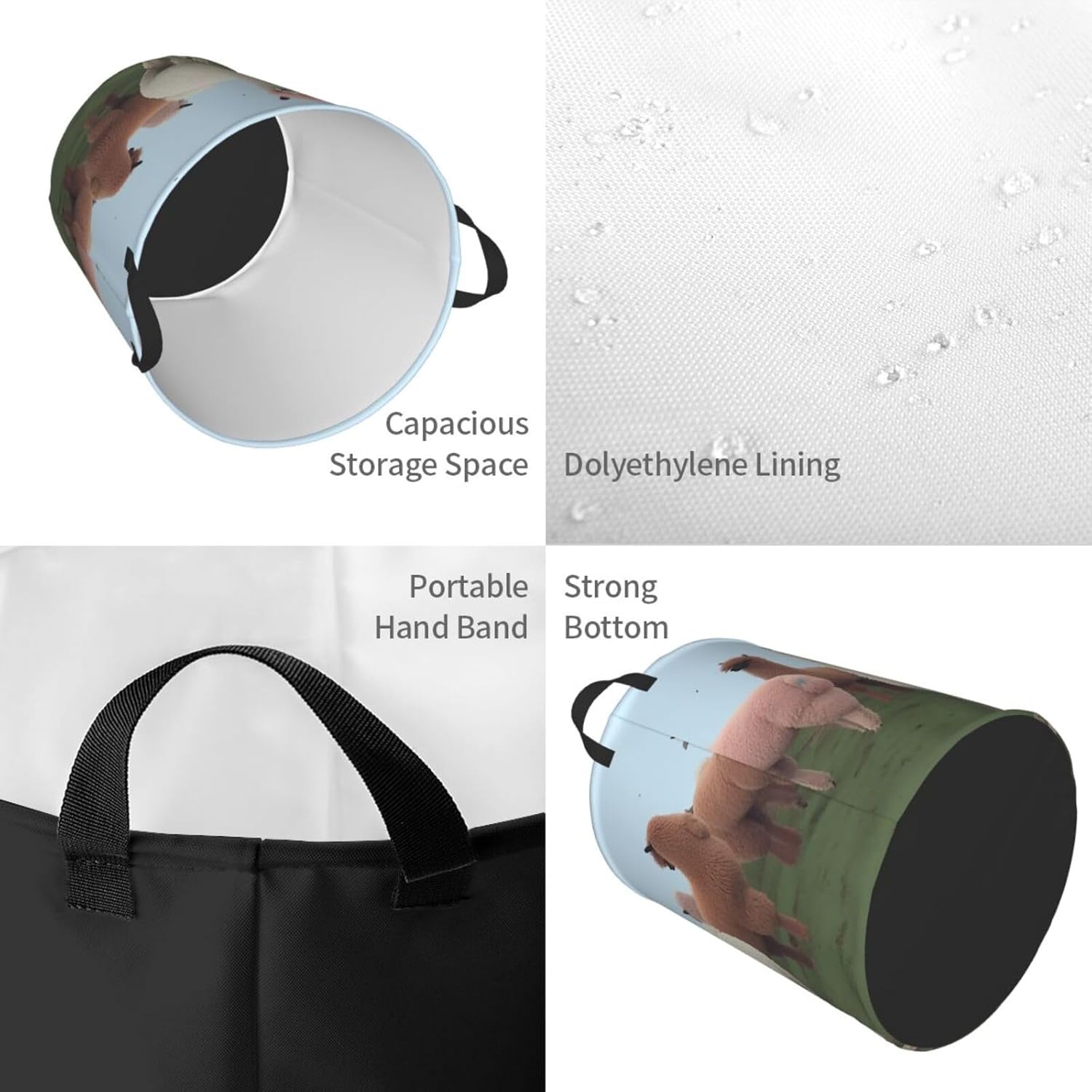 Alpacas Laundry Basket With Handles, Foldable Laundry Hamper Oxford Cloth Dirty Clothes Basket Waterproof Clothes Toys Storage Bin Organizer for Bedroom Bathroom Dorm