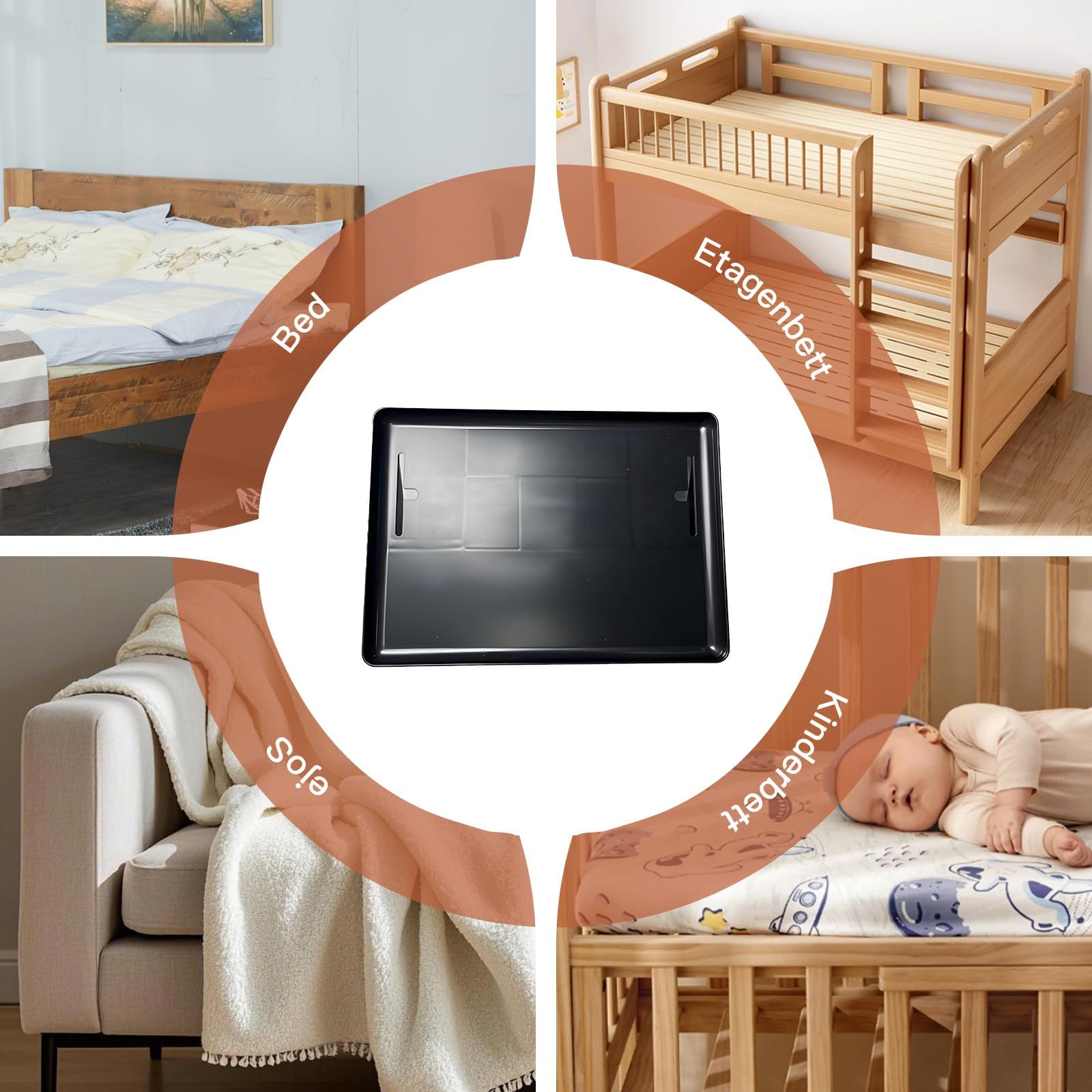 ORARTMM Bett Organizer zum Einhängen,Schwarzer Hängender Bett Organizer, Tablett-Organizer mit Kabelmanagement,Nachttischregal für Aufbewahrung von Handy, Buch, Brille, Tasche (Schwarz) Küche, Haushalt & Wohnen