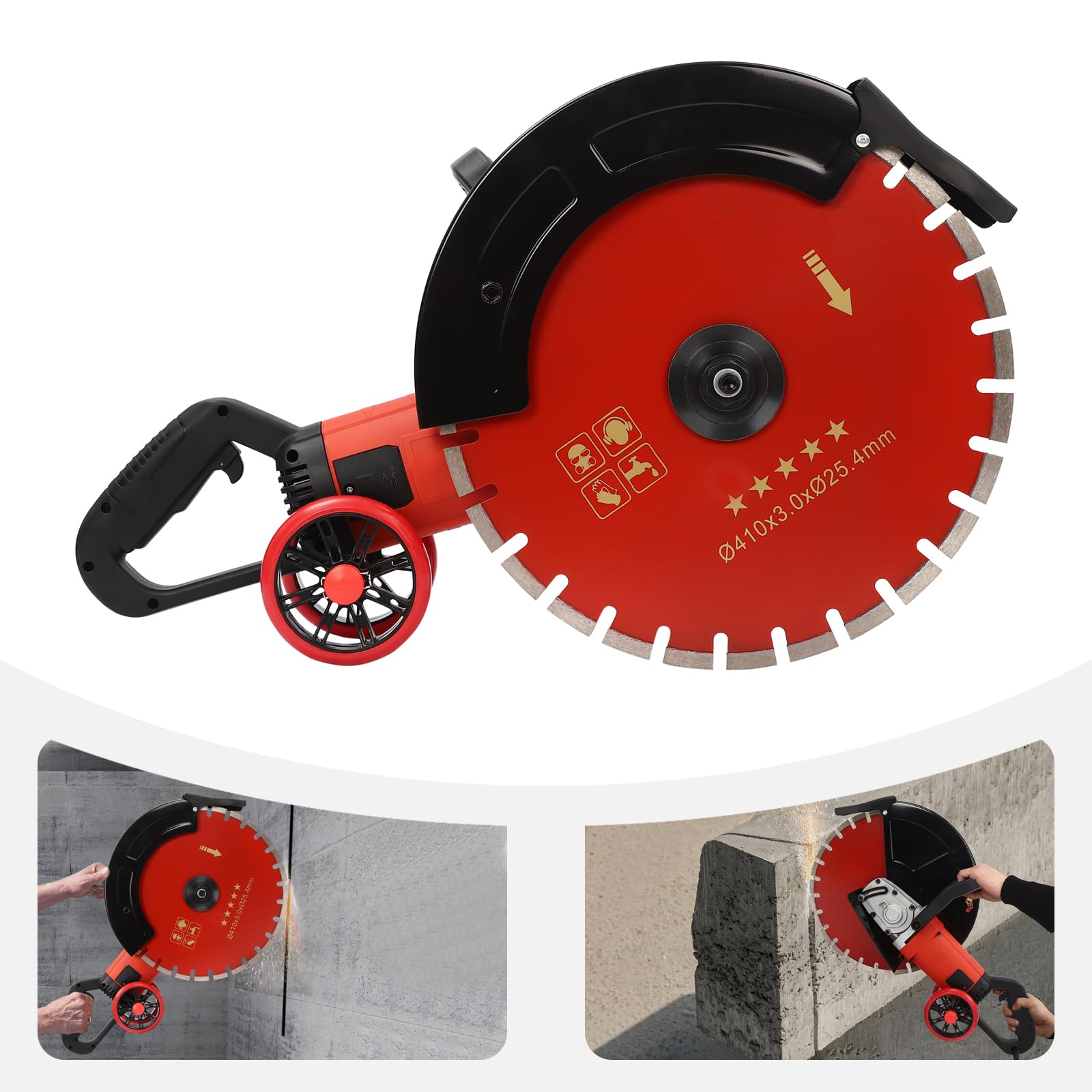 Sega Elettrica per Calcestruzzo GMSLuu da 4000 W, 220 V, Lama Diamantata da 41 cm, 3000 giri/min, Sega per Calcestruzzo Bagnato/Secco di Pietra, Cemento, Granito, Mattoni Rossi, Ceramica, Pavimenti in