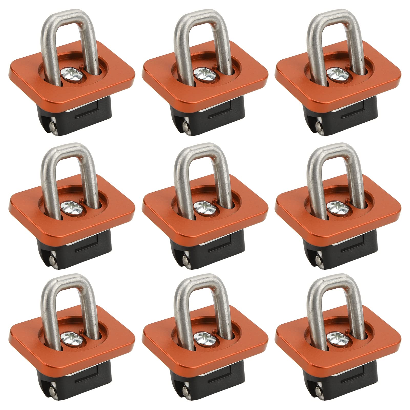 Anclajes de amarre para cama de camión, resistentes, 1000 libras, rodamientos de carga, anillos retráctiles de acero inoxidable para Silverado Sierra Colorado Canyon, 9 unidades (Naranja)