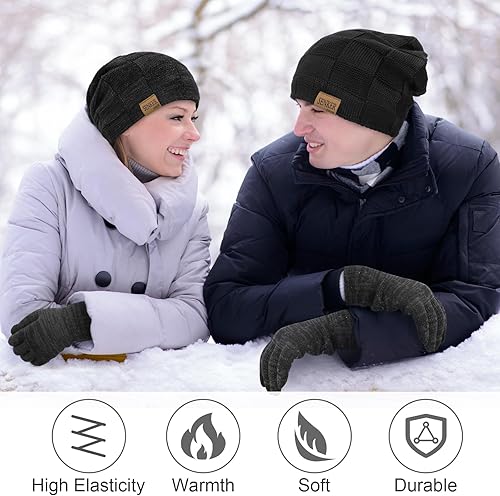 Miniatura 4 de Winter Beanie Hat and Touchscreen Gloves Set for Men Women Warm Slouchy Beanie Thick Knit Gloves Fleece Lined Skull Cap