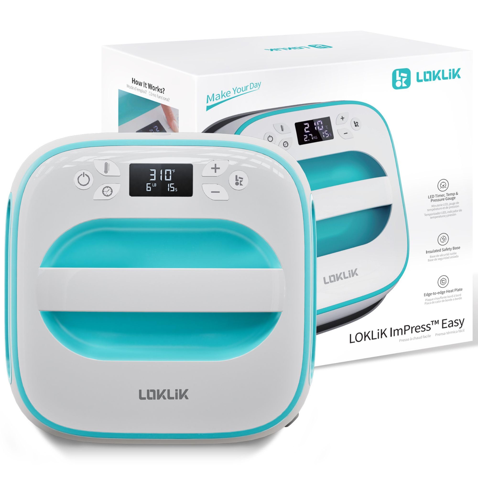 LOKLiK Easy Heat Press - Prensa de Calor para Personalizar Camisetas, Suéteres, Mantas, Toallas, Bolsas Tote, Mochilas y Otros Tejidos 25,5 x 25,5 cm - Portátil