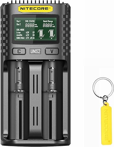 NITECORE UMS2 inteligente QC cargador de batería rápido de doble ranura para Li-IonIMRLiFePO4Ni-MHNi-Cd 14500 16340 18350 18650 20700 21700 AA AAA