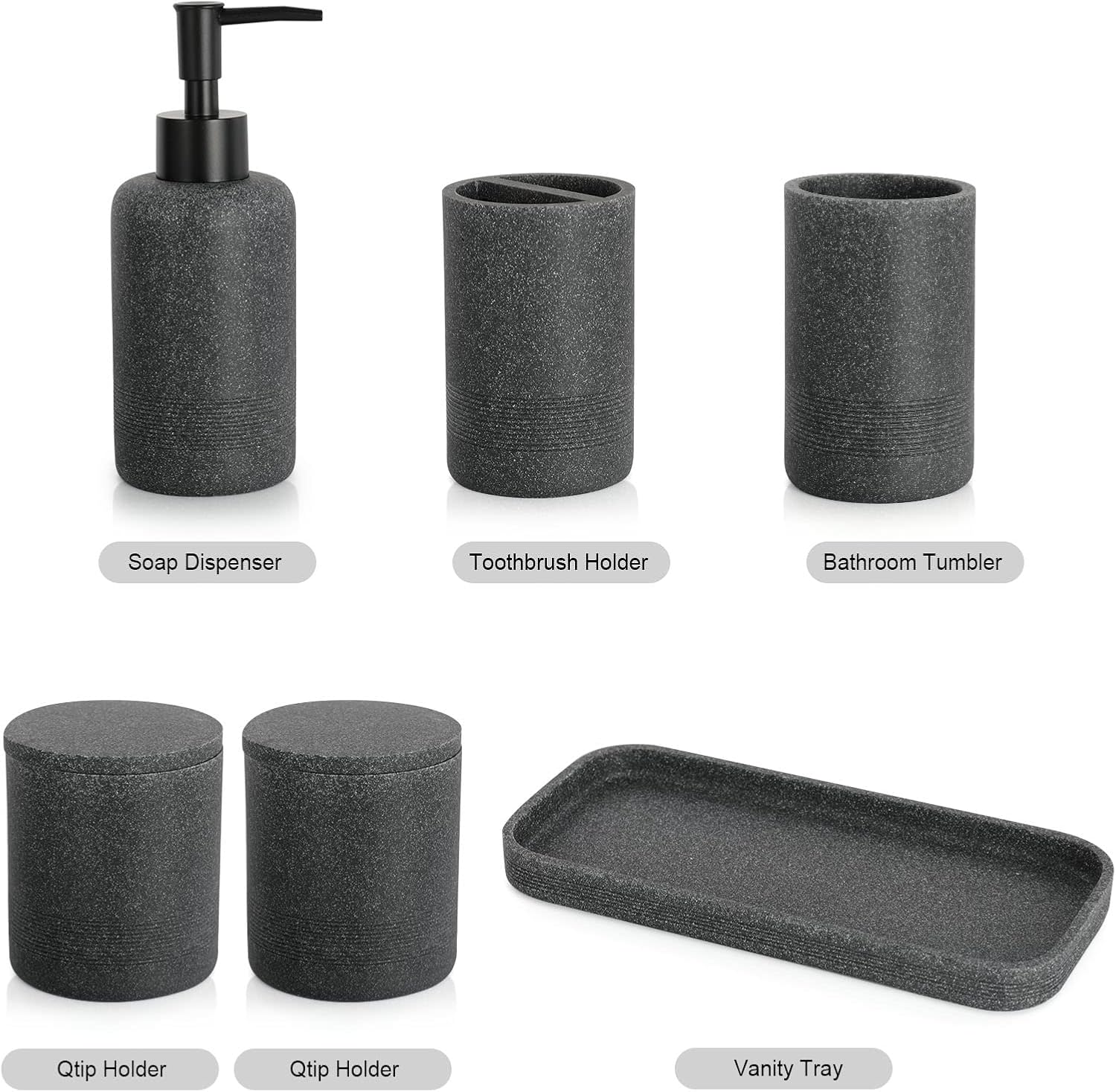 ZCCZ Black Bathroom Accessory Set 6 Pieces, Organiser With Toothbrush Holder, Lotion Soap Dispenser - Image 3