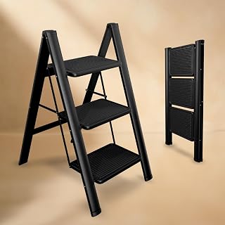Lifelong 3 Steps Steel Ladder for Home, Foldable & Portable Stairs, Versatile Use for Kitchen, Bathroom & Office Foot Stool - Multipurpose Three Step Stool with 150 Kg Capacity (LLSLS03, Black)