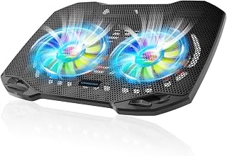 LIANGSTAR Laptop Cooling Pad with 2 Quiet Big Fans & RGB Lights - Slim Portable Stand for 11-15.6" Gaming Laptops