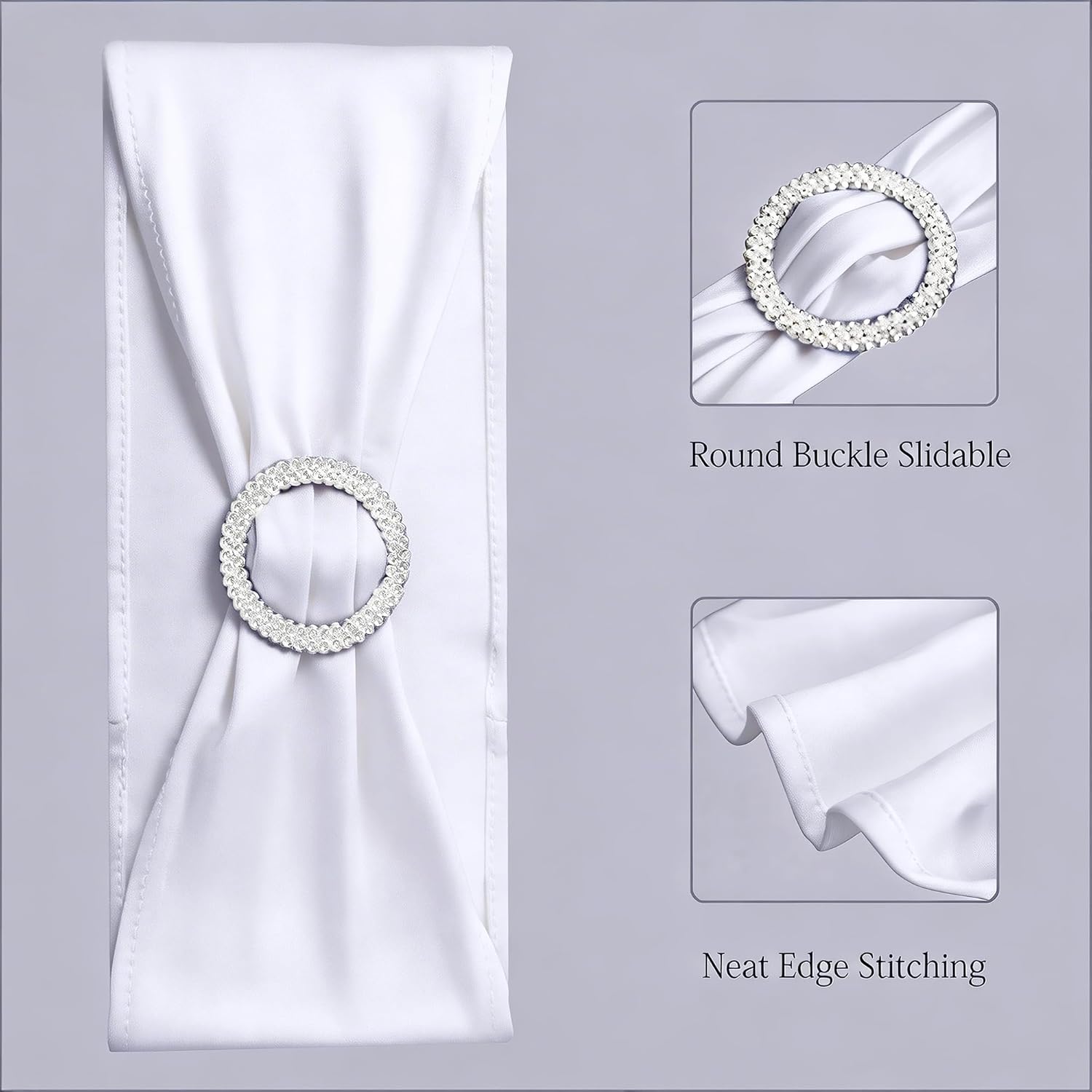 Pack of 50 Spandex White Chair Sashes for Wedding Stretch Chair Bows Bands for Party Birthday Ceremony Bridal Shower Engagement Christmas Events Decorations (White)