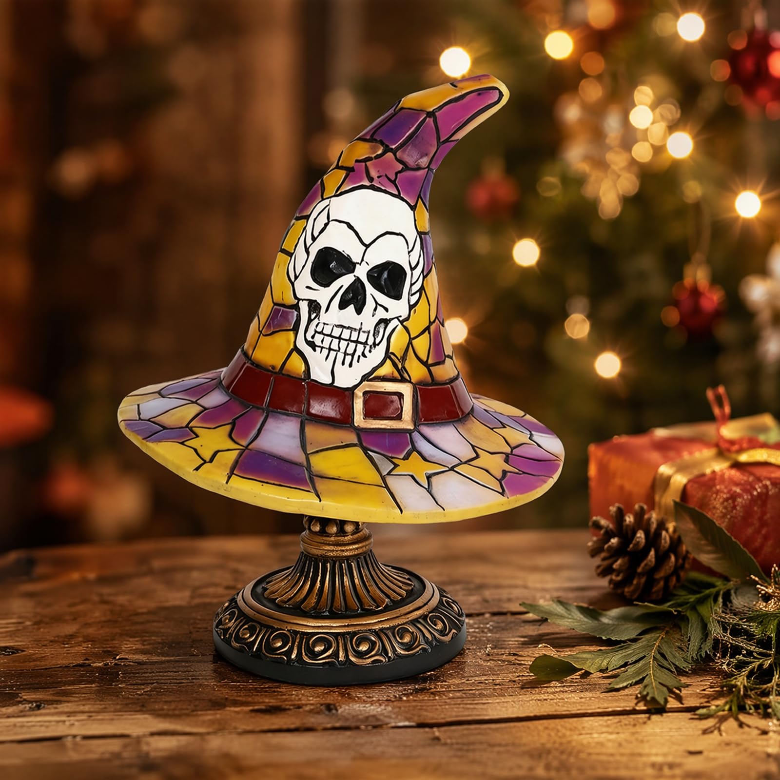 Stained Glass Halloween Pumpkin Table Lamp, Witchy Halloween Night Light