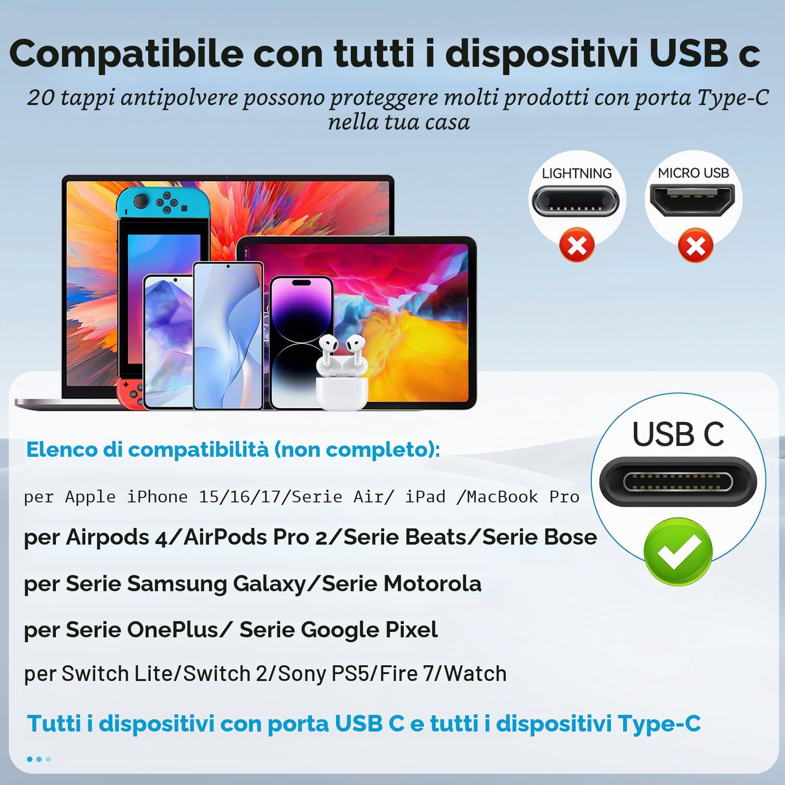 JEYORZY 40 Tappi Antipolvere USB-C In Silicone – Protezione Per Porta Di Ricarica, Con Custodia Trasparente