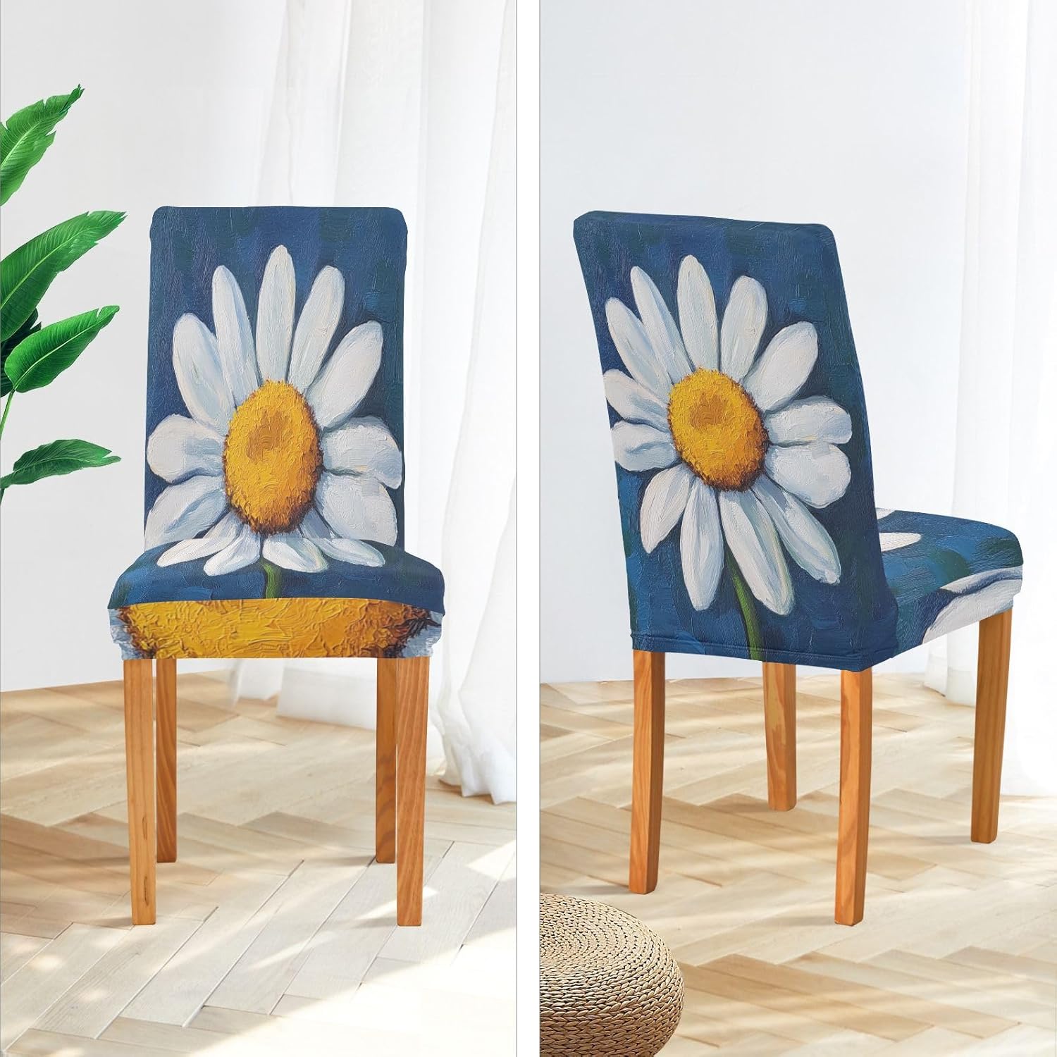 ALAZA Chair Covers for Dining Room, Watercolor Spring Flower Daisy Stretch Chair Cover Sets Chair Protector Removable Washable for Ktichen Restaurant Hotel