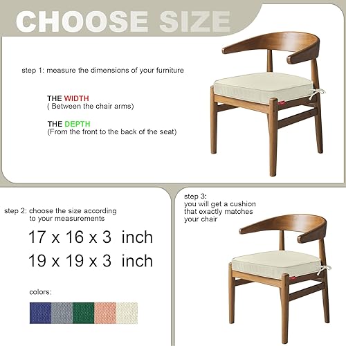 Miniatura 5 de Pcinfuns Juego de 2 cojines para sillas de exterior de 17 x 16 x 3 pulgadas, cojín de asiento de espuma viscoelástica para muebles de patio con