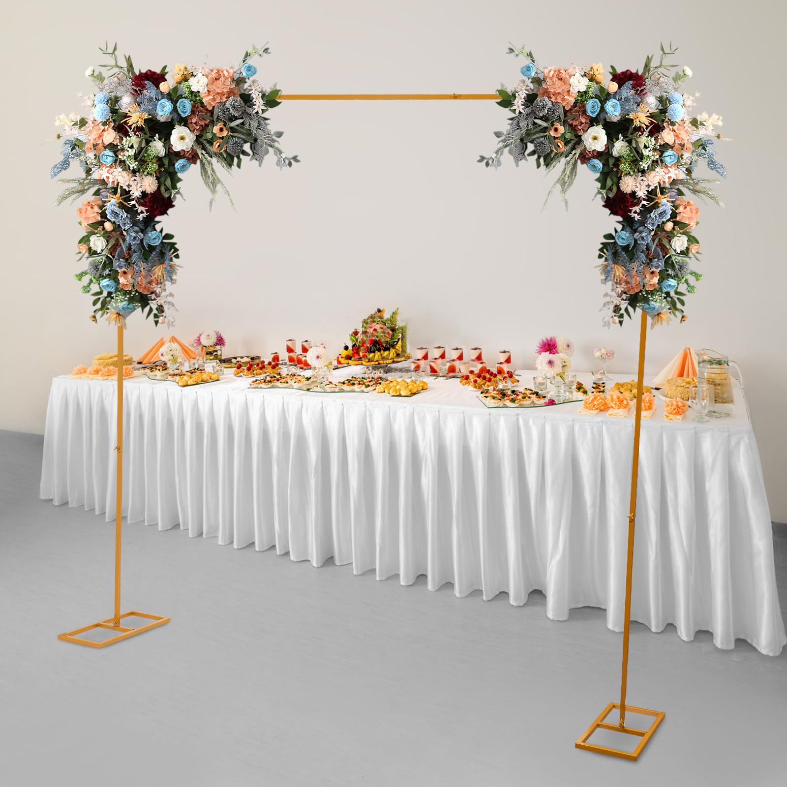 MARTEXBUY Backdrop Stand, 7.87x7.87ft Metal Wedding Party Background Stand Kit, Square Tube Curtain Frame for Party Wedding Celebration Photography Event (Gold)