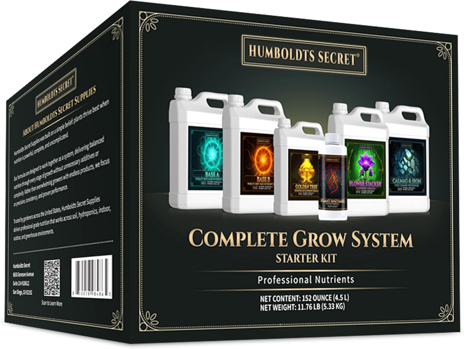 Humboldts Secret Starter Kit Pack | Indoor and Outdoor Plant Fertilizer and Hydroponic Nutrients | Base A & B, CalMag and Iron, Golden Tree, Flower Stacker, Plant Enzymes | Complete Garden System