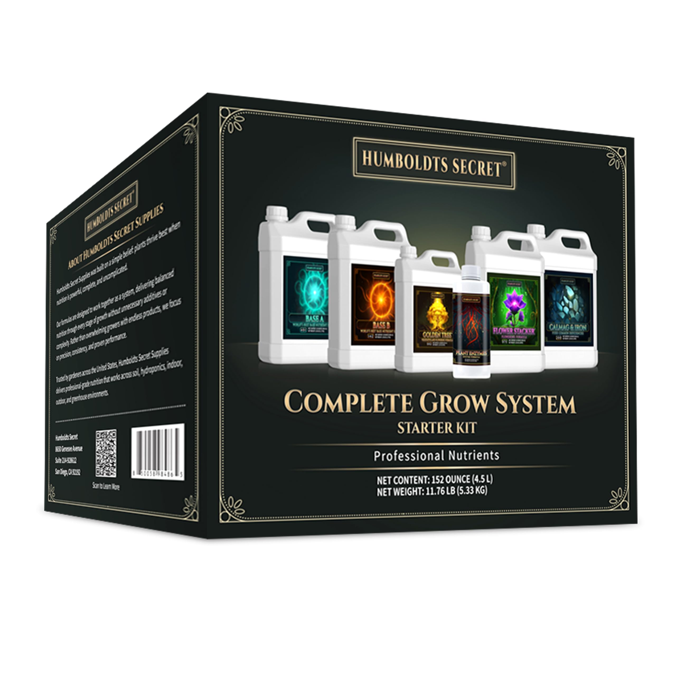 Humboldts Secret Starter Kit Pack | Indoor and Outdoor Plant Fertilizer and Hydroponic Nutrients | Base A & B, CalMag and Iron, Golden Tree, Flower Stacker, Plant Enzymes | Complete Garden System