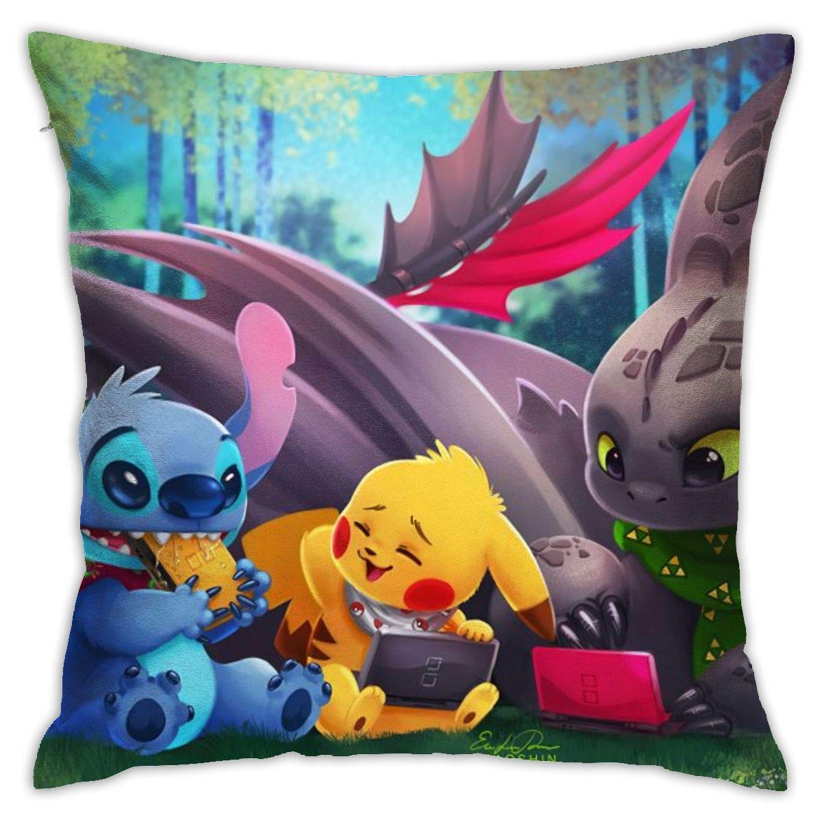 Meng Beasts Lilo Stitch Pikachu Toothless Throw Pillow Covers 18 X 18 Inch, Pillow Case Modern Cushion Cover Square Pillowcase Decoration.