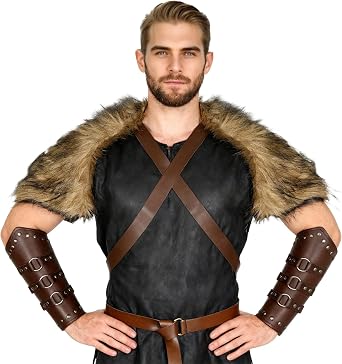 Viking Fur Shawl Costume Brown Medieval Warrior Accessories | Viking Fur Shawl Brown Medieval Warrior Costume Accessory for Renaissance Halloween Party Festival Dress Up Photos