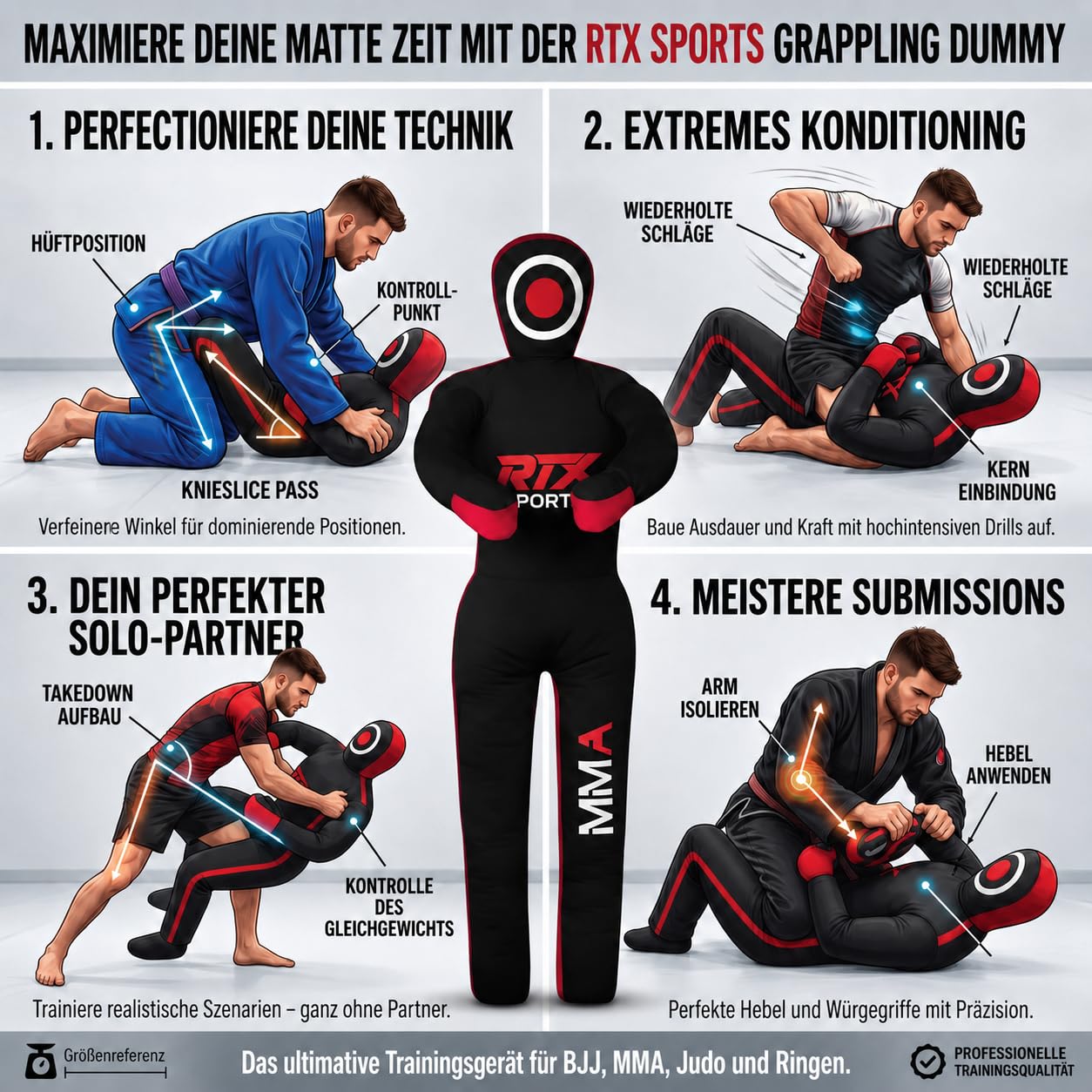 RTX MMA Judo Grappling Dummy - Sac de frappe pour Brésil BJJ Jiu Jitsu Position debout Wrestling BJJ Dummy pour l'entraînement d'arts martiaux - Toile - Vide
