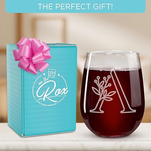 Miniatura 10 de On The Rox Drinks Regalos con monograma para mujeres y hombres  Letra A-Z inicial grabada monograma copa de vino sin tallo, regalo de vino
