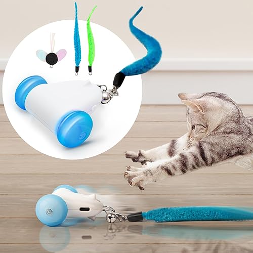 Juguetes eléctricos inteligentes para gatos de interior, juguete de ratón de gato de 2 velocidades con ruedas LED, recargable por USB, alivia la