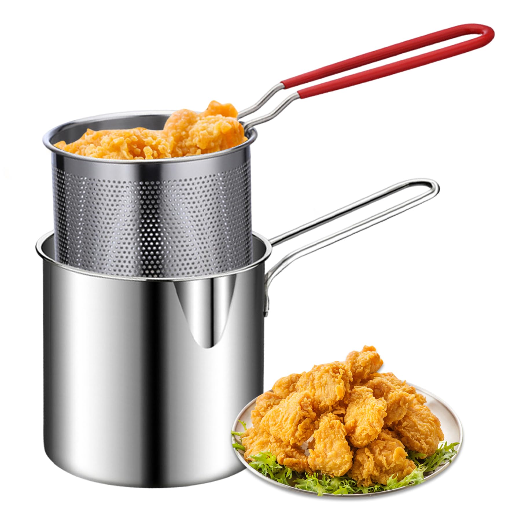 Friteuse avec panier 2 pièces en acier inoxydable 1,2L pour frites sans revêtement