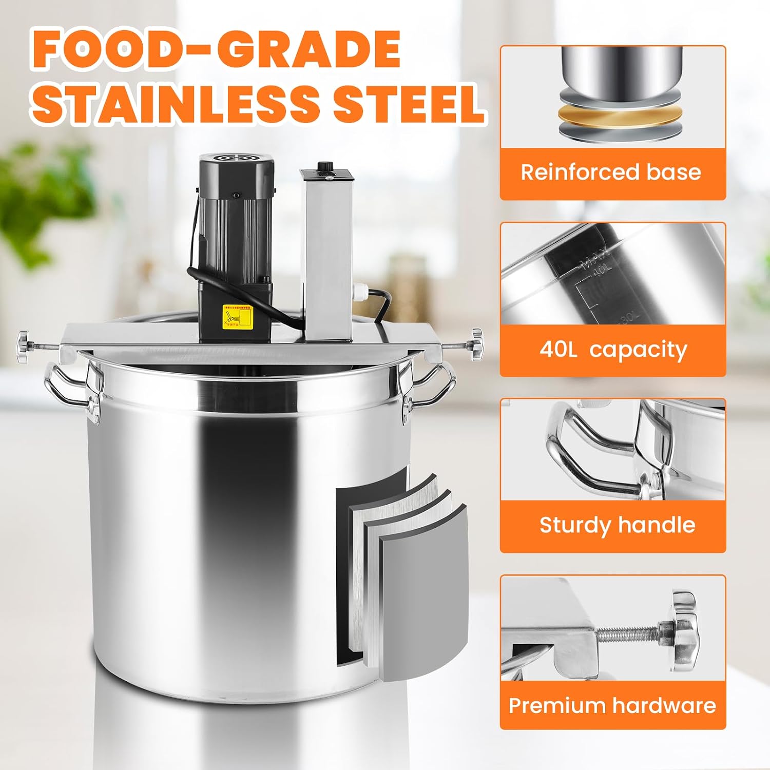 Automatic Food Mixer 40L/10.5 Gal 300W Sauce Stirrer Frying Machine Electric Mixer Machine Commercial Pot Seasoning Bottom Soup Sauce Stirrer for Making Jam, Sauce image 2