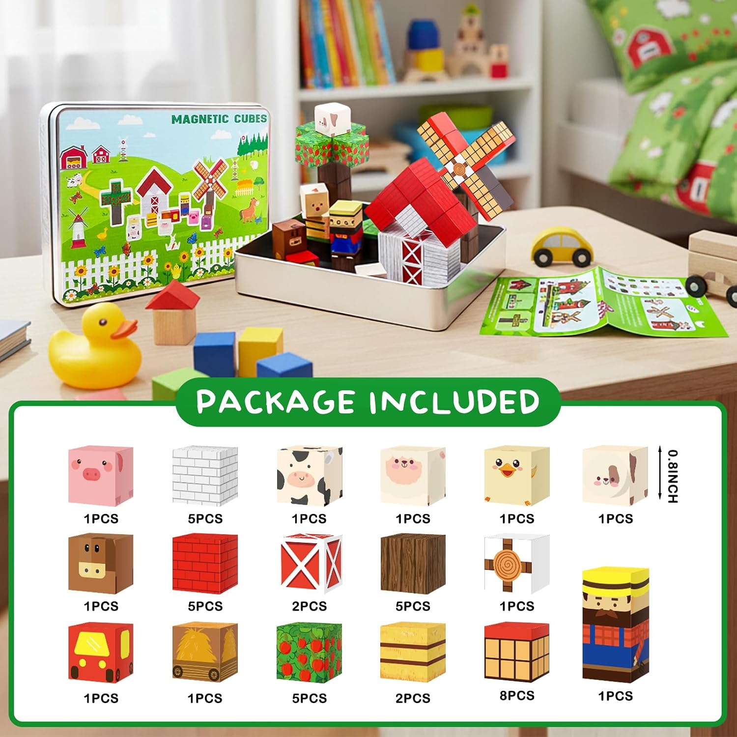 Travel Mini Magnetic Building Blocks - 42PCS Farm Animal Magnet Block Sensory Toys for Toddlers Road Trip Car Airplane Activities, Magnet Cubes with Case for Age 3+ Boys Girls Preschool Birthday Gifts