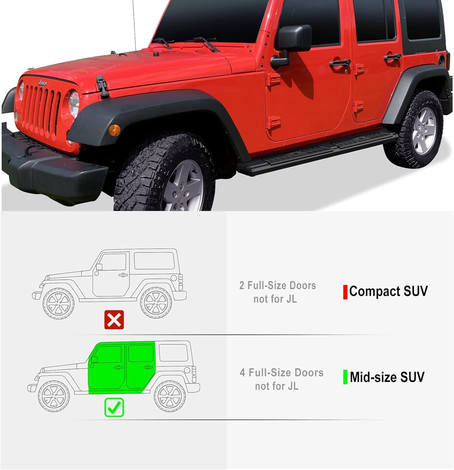 APS Black OE Style Nerf Bars Running Boards Compatible with Jeep Wrangler JK 2007-2018 4-Door (Factory sidesteps or Rock Rails Have to be Removed)
