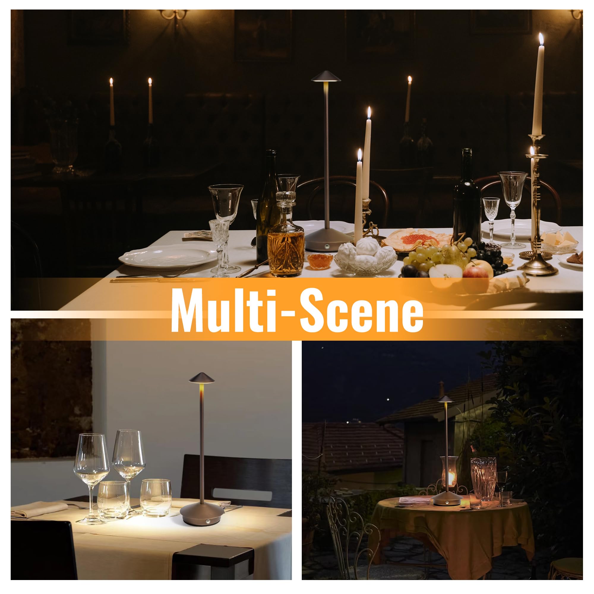 AIYOBCORD Cordless Table Lamp, Rechargeable Led Desk Lamp 5000mAh Battery Fully Charged 2 Hours, Outdoor Table Lamp Night Light for Indoor Outdoor Use, Wireless Lamp in Aluminium, Brown