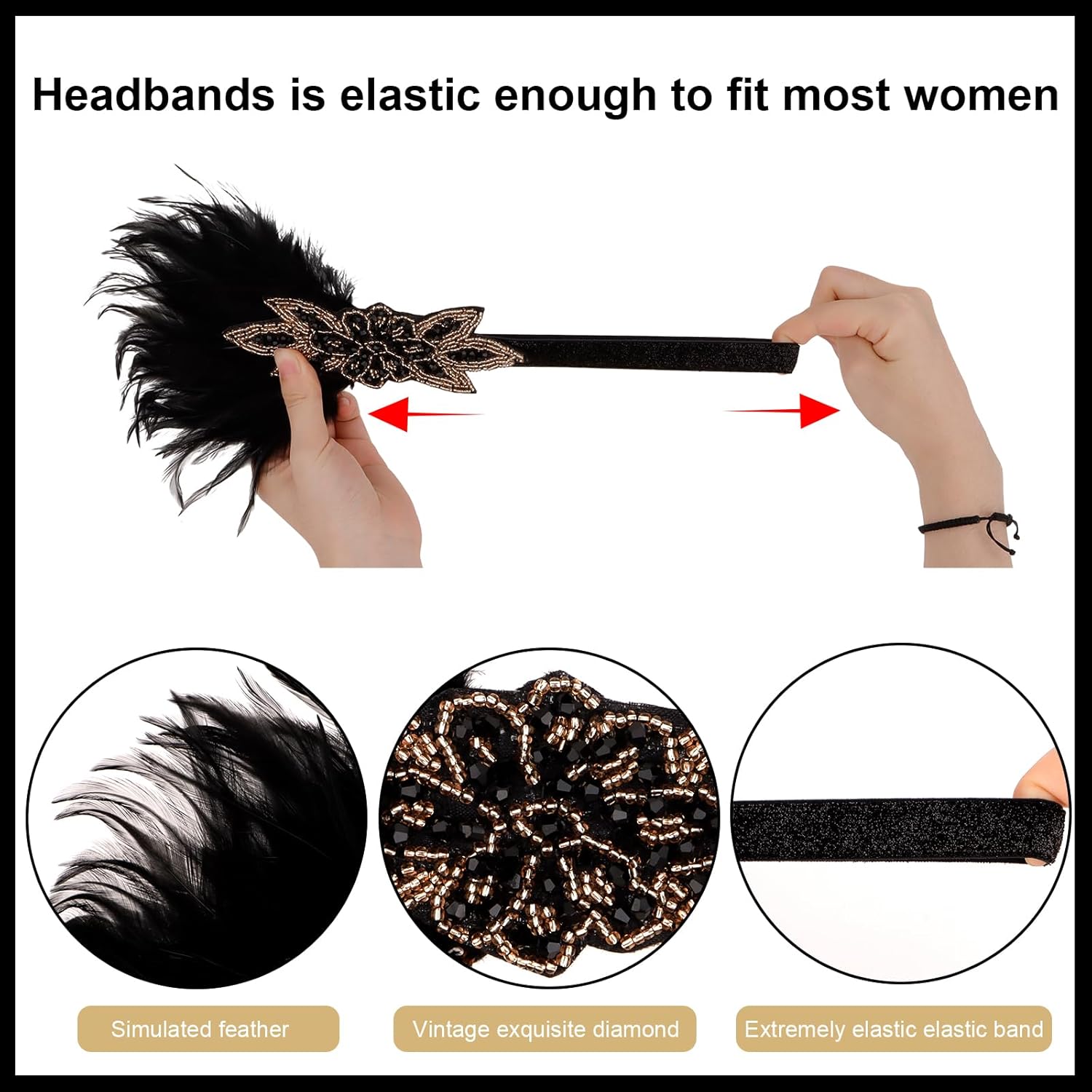 1920s Flapper Accessories for Women Roaring 20s Great Gatsby Costume Accessories Flapper Headpiece Pearl Necklace Earrings Gloves for Halloween Party Cosplay - Image 6