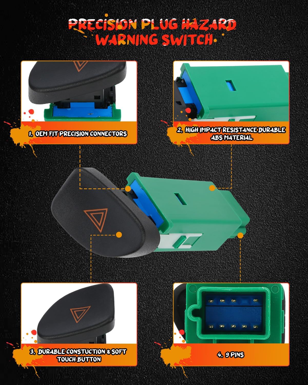 OE 10308098 10348937 10359031 10423330 10435570 10440206 Hazard Warning Switch Compatible with 2000-2005 for Chevrolet Impala