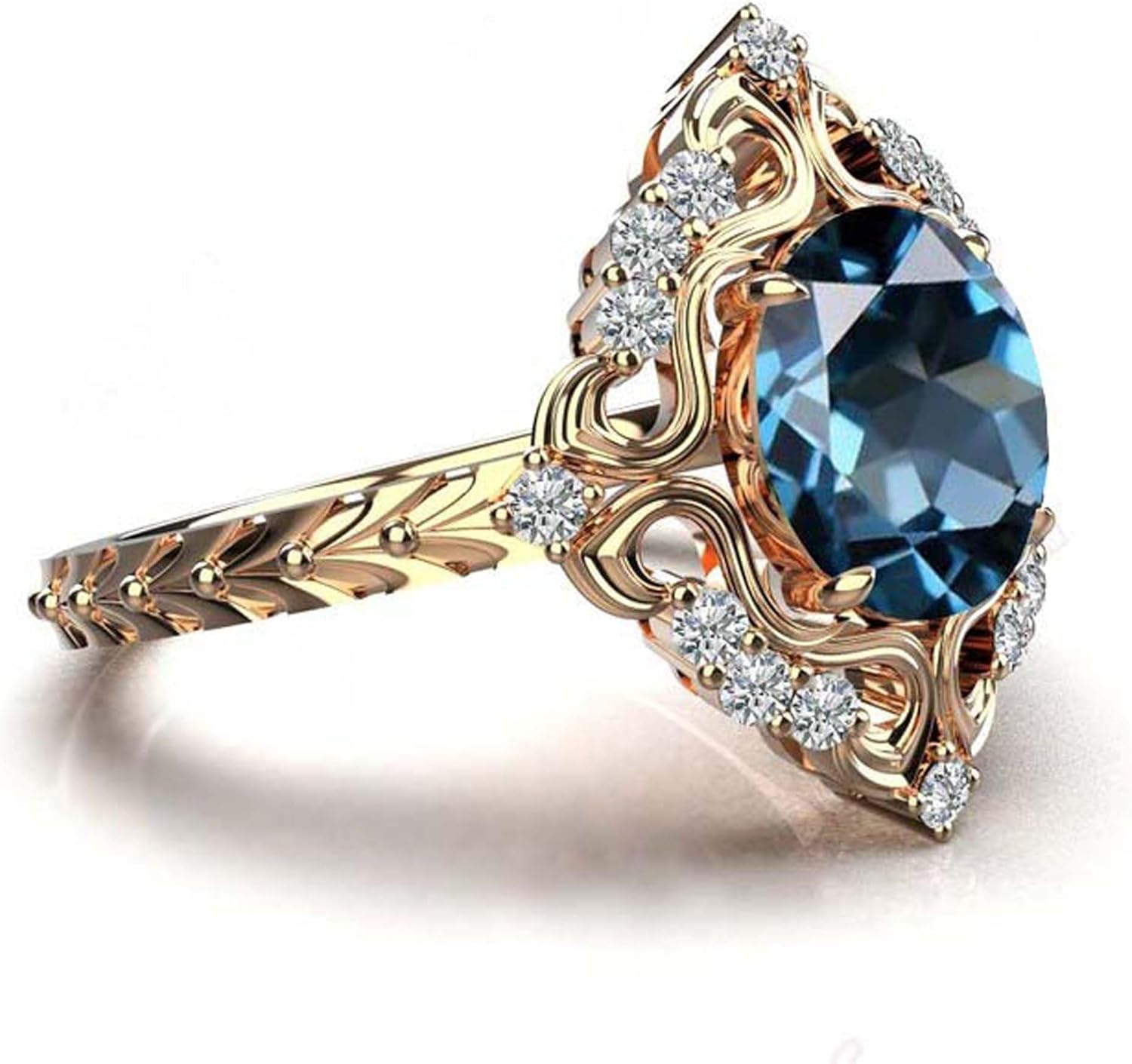 London Blue Topaz Halo Ring - Engagement & Bridal Ring for Women - Sterling Silver - November Birthstone - Blue Topaz