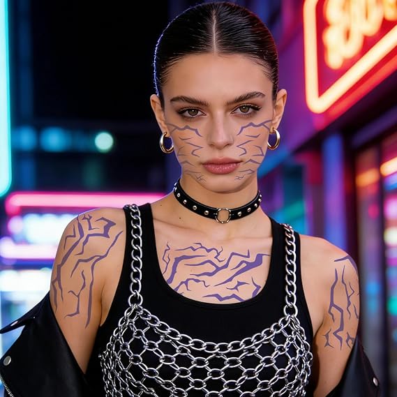 10 Sheets Cosplay Temporary Tattoos, Kpop Glowing Demon Energy Stickers