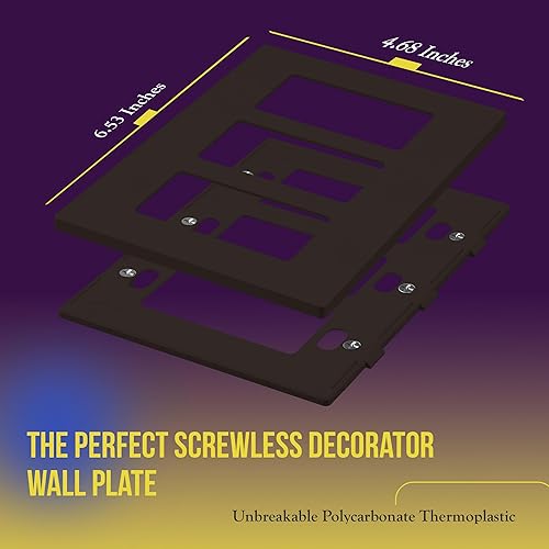 Miniatura 685 de ENERLITES SI8834-BK - Placa de pared decorativa sin tornillos, cubierta de enchufe segura, 4 entradas, 4.68 x 8.30 pulgadas (alto x largo), Negro