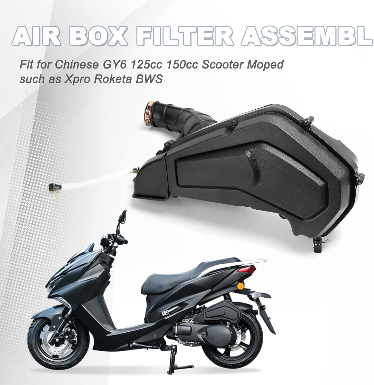 Mokuo Motorcycle Air Filter Assemblies in Rubber Material Compatible with Chinese GY6 4-stroke 125cc 150cc Scooter Mopeds Tank X-Pro JMstar