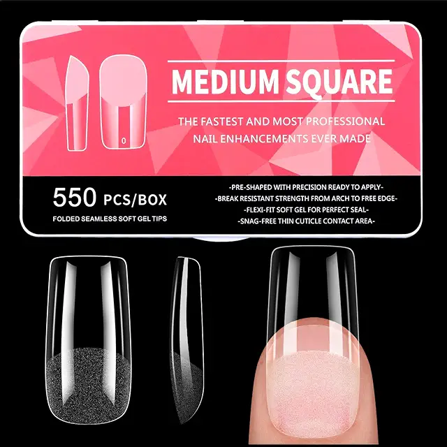 Diboniur Medium Square Gel Nail Tips - 550PCS Full Cover for DIY & Salon