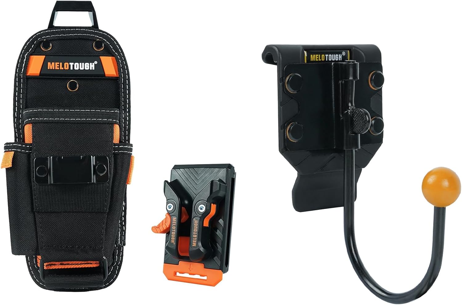 MELOTOUGH Small Tool Pouch with Quick Release Belt Clip,Tool Belt Hook (Black)