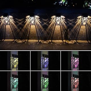 4 Pack Solar Deck Lights Outdoor, Fence Solar Outdoor Lights Waterproof Solar Step Lights, Warm White/Color Changing Fence Lights Solar Powered for Garden, Wall, Stairs, Step, Yard