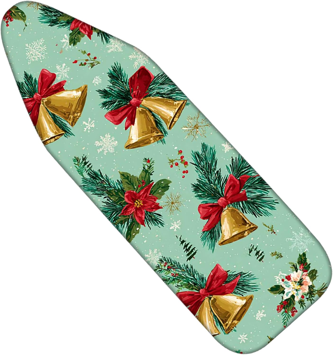 Nuxovilar Ironing Board Covers Winter Bells and Poinsettia Pattern Polyester 15x54 Inches, Ironing Board Cover and Pad 15x54, Iron Table Cover for Living Room, Utility Room, Apartment