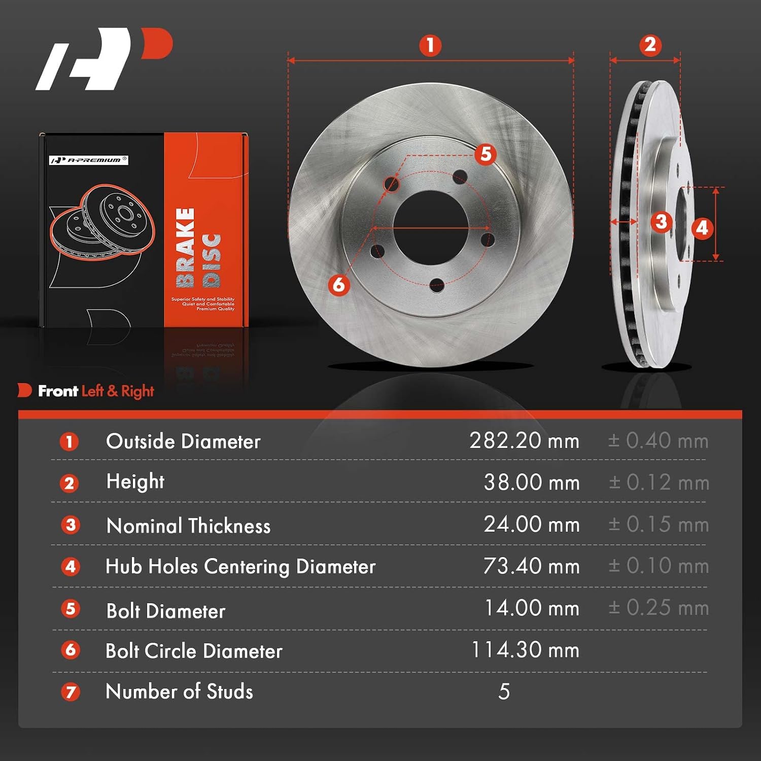 A-Premium 11.10 inch (282mm) Front Vented Disc Brake Rotors Compatible with Select Dodge Models - Town & Country, Grand Voyager, Voyager, Grand Caravan, Caravan, 1996-2000, Not fit 14 inch Wheels