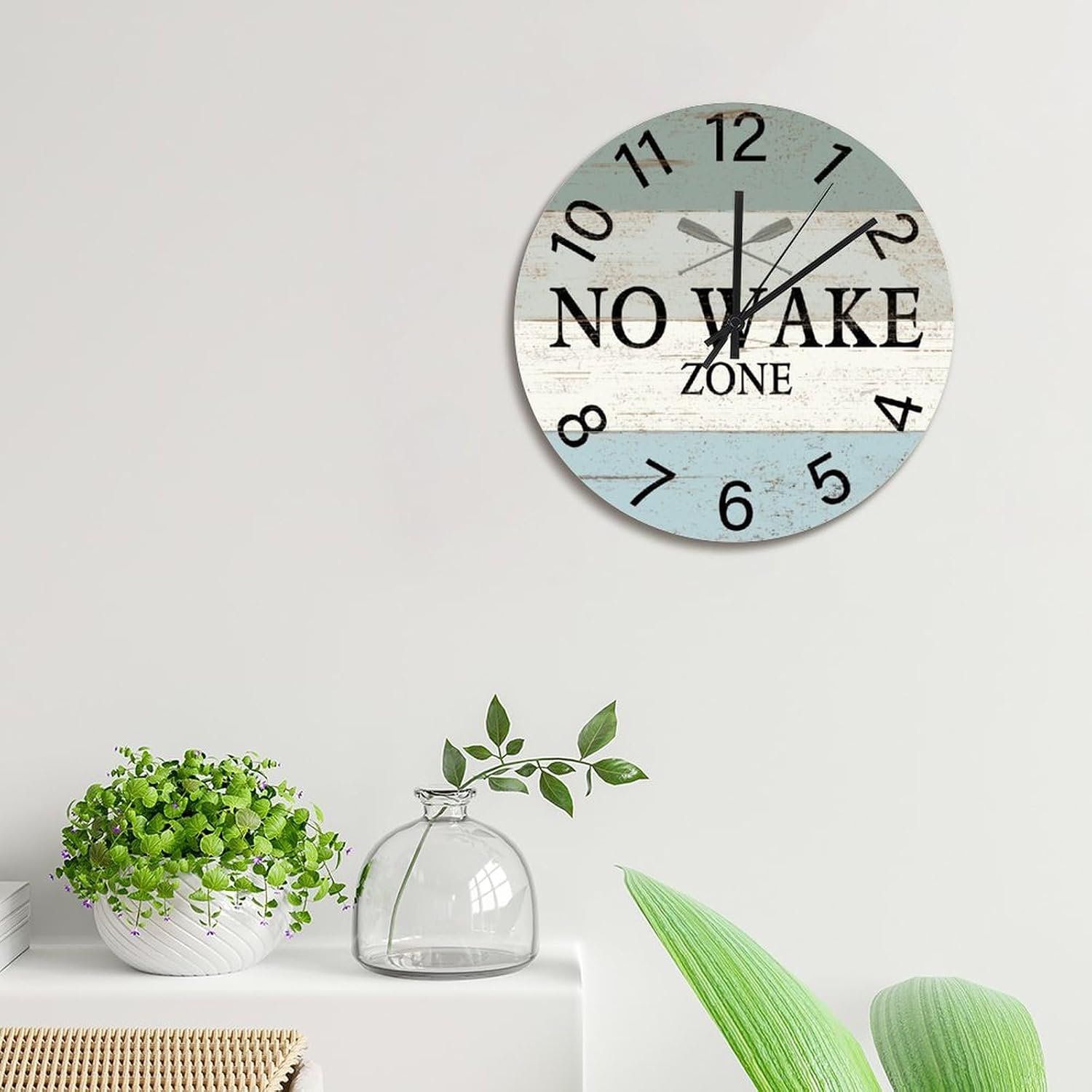 Lake Time Wall Clock No Wake Zone 15 Inch Large Wall Clocks Battery Operated Quiet Non-Ticking Farmhouse Hanging Clock Retro Wall Decor for Bedroom Living Room Kitchen School Office